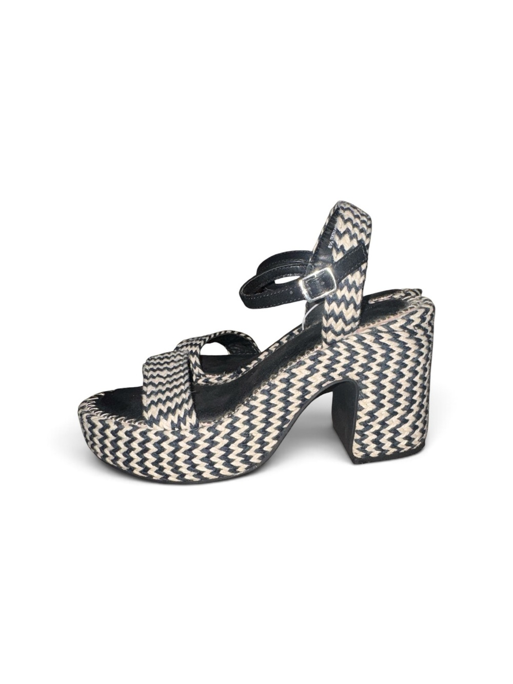 Madeline Platform Block Heel Sandals in Black & Cream NWT 90s Boho Zig Zag Shoes